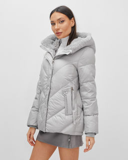 Куртка зимняя женская из овчина стильная и модная серого цвета 7348Sr - Visdeer фото 10