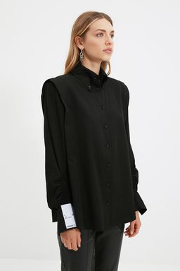 X Sagaza Studio Siyah Buzgu Detayl? Dokuma Poplin Gomlek TPRAW22GO1191