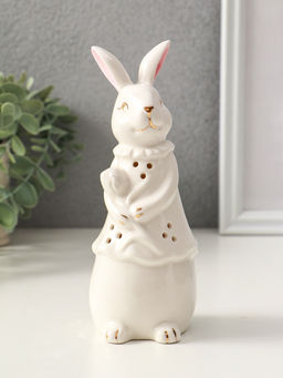 Фигурка светящаяся Зайка с тюльпаном, керамика, белый, 6?6?16 см