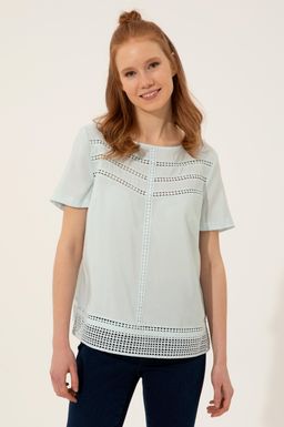 Женская бирюзовая рубашка с коротким рукавом