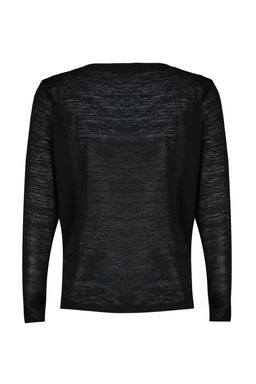 Trendyolmilla Siyah V Yaka Keten Gorunumlu Uzun Kollu Regular/Normal Kal?p Orme Bluz TWOAW24BZ00054  фото 8
