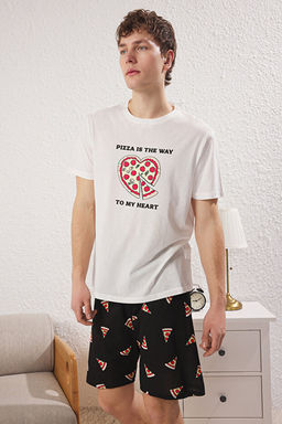 Ekru Siyah Regular Fit Pizza Bask_l_ %100 Pamuk Couple _rme Erkek Pijama TMNSS25PT00048 Tak_m_ - Trendyolmilla фото 2