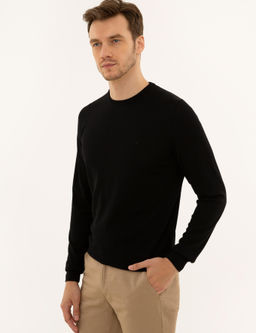 Черный базовый трикотажный свитер с круглым вырезом - Cacharel фото 9