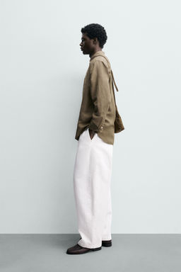 CAMISA REGULAR FIT LINO - LYOCELL / Khaki - Zara фото 4
