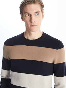 Bisiklet Yaka ?izgili Erkek Triko Kazak