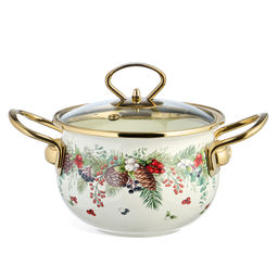 КАСТРЮЛЯ ЭМАЛИРОВАННАЯ AGNESS СО СТЕКЛЯННОЙ КРЫШКОЙ СЕРИЯ CELEBRATION, 1.5 Л, 16*10 СМ