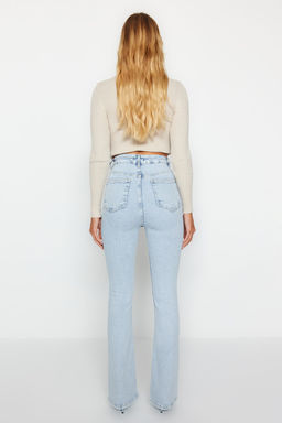 Ac?k Mavi Yuksek Bel Flare Jeans TWOAW24JE00083 - Trendyolmilla фото 14