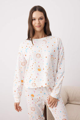 Ekru %100 Pamuklu Galaksi Desenli Orme Pijama Tak?m? THMAW21PT0794