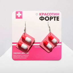 Серьги ассорти Пилюли любви, цвет красно-белый в серебре
