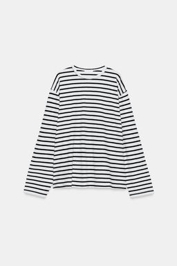 CAMISETA ALGOD?N Y LINO RAYAS / Negro / Blanco - Zara фото 4