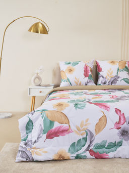 Комплект постельного белья из сатина с одеялом - Листья тропиков 2 сп. с Евро простыней (нав.70х70)