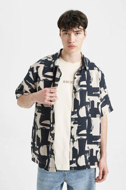 Рубашка с короткими рукавами и воротником-поло с принтом Relax Fit - Defacto фото 4