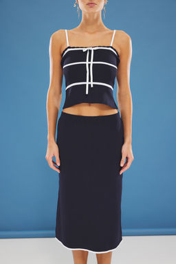 Lacivert Cizgili Kurdele Detayl? Bluz-Etek Alt-Ust Tak?m TWOSS25AU00063 - Trendyolmilla фото 3