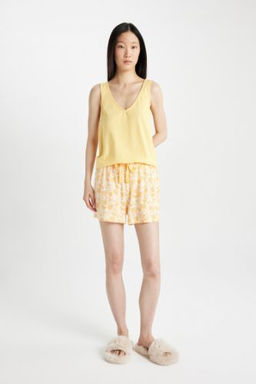 Fall in Love Pijama Tak?m? Kolsuz Ust Desenli K?sa Sort Alt