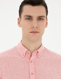 Рубашка Pierre Cardin Regular Fit розовая с примесью льна