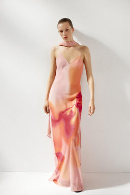 LONG PRINTED DRESS WITH SCARF - Zara фото 9