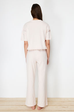 Trendyolmilla Pudra %100 Pamuklu Fil Bask?l? Orme Pijama Tak?m? THMSS24PT00070 фото 6