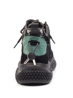 01-CSJ33-1 BLACK/GREEN Ботинки спортивные демисезонные женские (натуральная замша, байка) - Фабричный китай фото 11