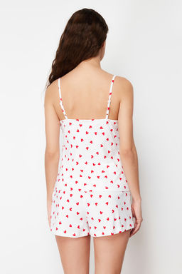 Trendyolmilla Beyaz %100 Pamuklu Kalpli Dantelli Ip Ask?l? Sortlu Orme Pijama Tak?m? THMSS24PT00106  фото 14