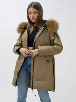 Куртка зимняя HaiLuoZi 871K женская коричневая с мехом енота утеплитель 260 г/м² - Mtforce фото 18