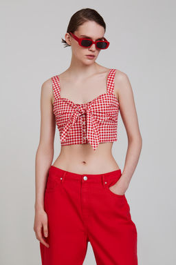 Блузка-топ в красно-белую клетку - Incity фото 7