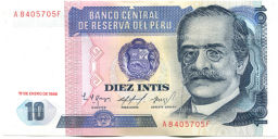 Банкнота 10 инти 1986 года Перу