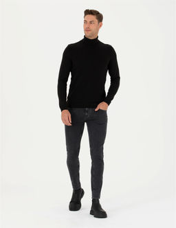 Siyah Slim Fit Bal_k__ Yaka Triko Kazak