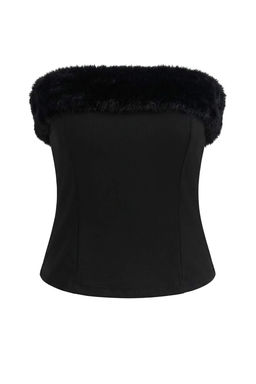 Siyah Duz Straplez Kolsuz Orme Dalg?c/Scuba Party Bluz TPRSS26BZ00011