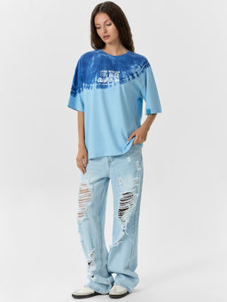 Футболка женская голубая с надписью Быть ошибкой - Mark formelle фото 3