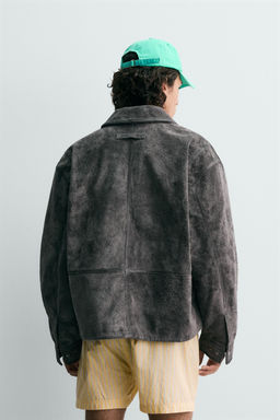CAZADORA RELAXED FIT PIEL SERRAJE / Gris