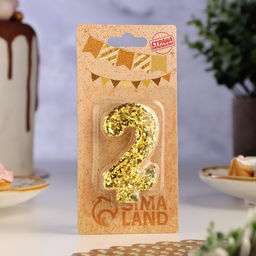 Цена за 2 шт. Свеча в торт «Цифра 2», золотая, 5.5 см