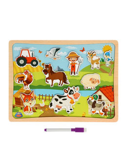 Двусторонний планшет «Ферма», маркер для рисования, липучки, пазлы