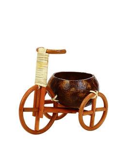 Декоративное кашпо - кокос «Велосипед», 20×12×17 см, деревянное