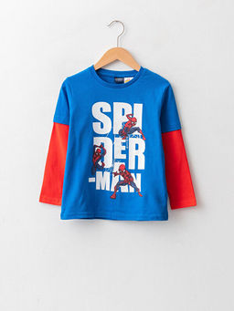 Bisiklet Yaka Spiderman Bask?l? Uzun Kollu Erkek ?ocuk Ti??rt