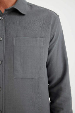 Хлопковая рубашка с длинными рукавами и воротником поло стандартного кроя - Defacto фото 3