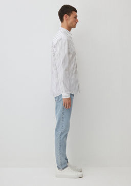 Cizgili Beyaz Gomlek - Mavi фото 3