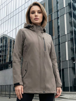 Парка женская софтшелл виндстоппер удлинённая с капюшоном темно-серого цвета 9618_1TC