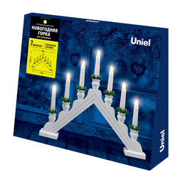 UDL-L7301-007/SWA/WW WHITE BRIDGE Фигура Новогодняя горка, 39,5х30,5см. 7 миниламп накаливания. Теплый белый свет. Корпус белый. Материал дерево. TM Uniel