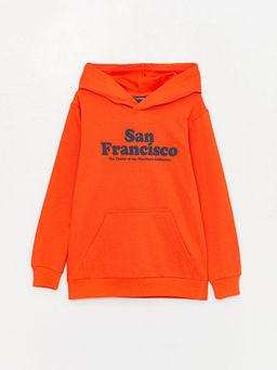 Bask?l? Uzun Kollu Erkek ?ocuk Hoodie ve E?ofman Alt? - Waikiki фото 2