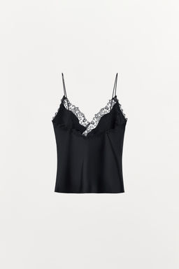 TOP SATINADO TIRANTES ENCAJE / Negro - Zara фото 7