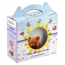 Набор посуды фарфоровый "Мишутка" 3 предмета: тарелка мелкая д175мм гладкий край, салатник д360мм, кружка 210мл, форма "Глория", подарочная упаковка (Россия)