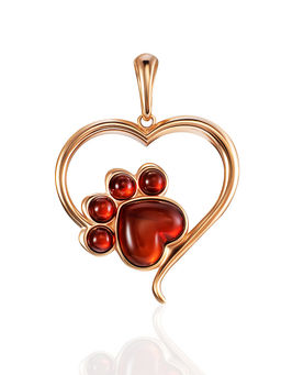 Нежная подвеска-сердце с вишнёвым янтарём Лапки