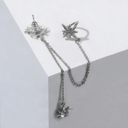 Серьга Кафф северная звезда с цепью, цвет белый в серебре - Queen fair фото 3