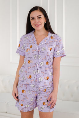 Пижама женская из жакета и шорт из кулирки Рейчел фламинго акварель - Амадэль фото 4