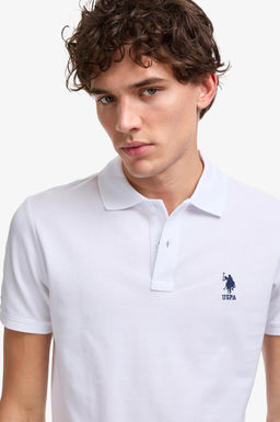Erkek Slim Fit Polo Yaka Beyaz Basic Ti__rt
