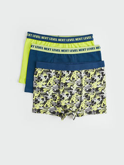 Bask?l? Pamuklu Erkek ?ocuk Boxer 3l?