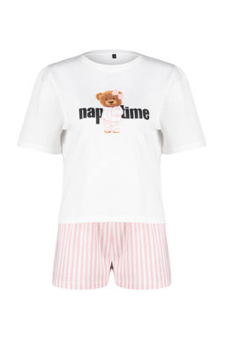 Trendyolmilla Kad?n Couple/Cift Cok Renkli %100 Pamuklu Ay?c?kl? Cizgili Sortlu Orme Pijama Tak?m? THMSS24PT00175  фото 8