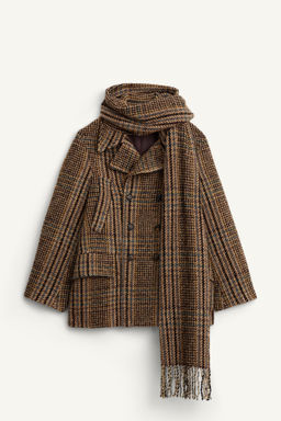 LIMITED EDITION CROPPED CHECK COAT WITH SCARF - Zara фото 7