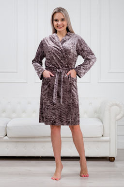 Халат женский из велюр мрамор Нежность пурпурно-серый