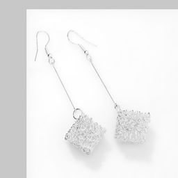 Серьги Квадрат объёмный, цвет белое серебро, 7,5см - Queen fair фото 2